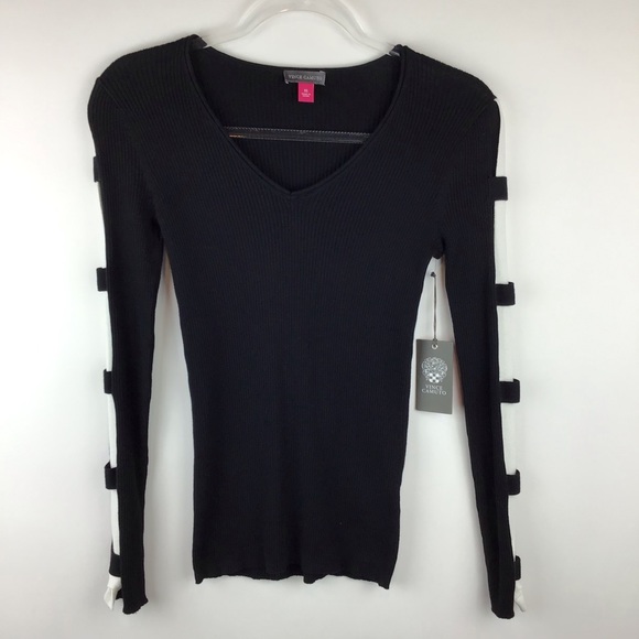 Vince Camuto Contrast Sleeve Ribbed Sweater l XS - Picture 2 of 8